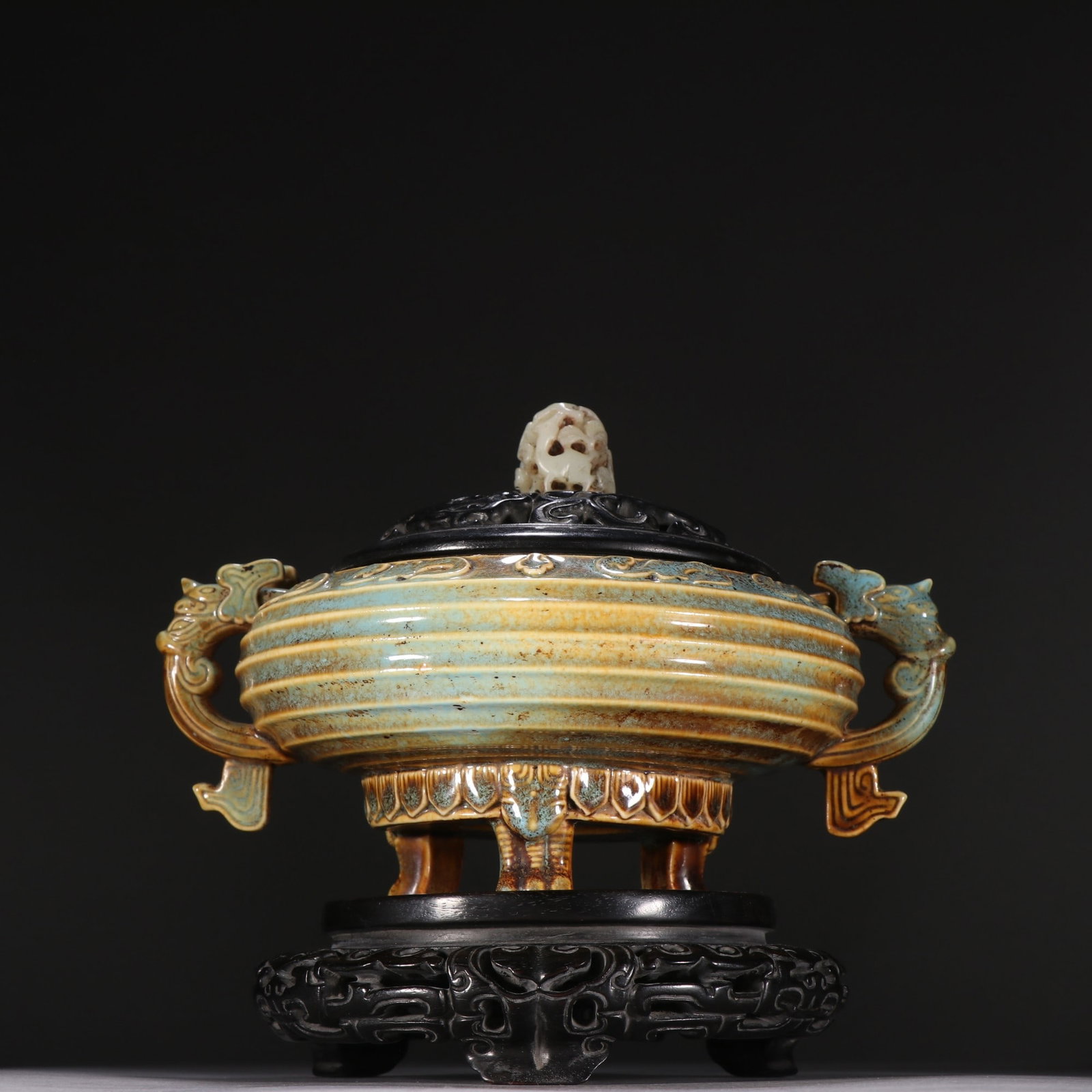 A finely crafted kiln-transformed glaze animal-ear incense burner (1 of 9)
