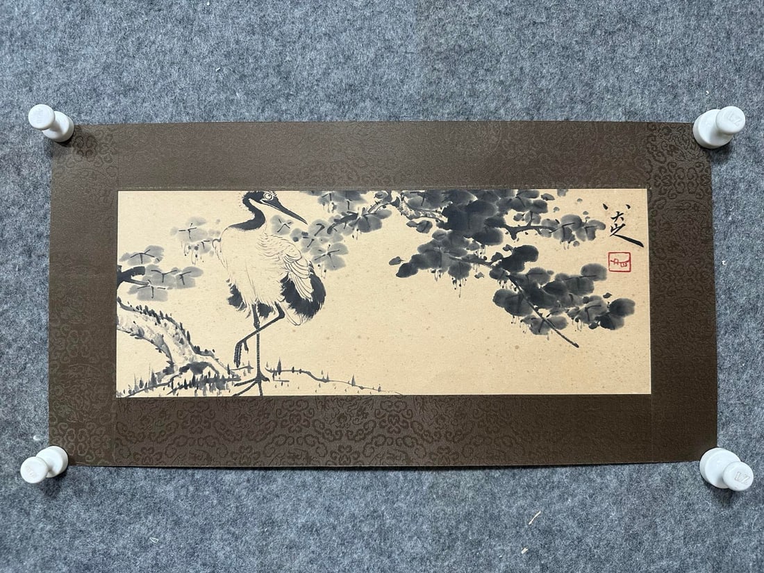A painting of the Eight Great Hermits' 'Human Immortal Crane.': Bada Shanren's Human, Immortal, and Crane Painting Size: 18x46.5cm Size: 18x46.5cm (The Dimensions Of All Batches Are Manually Measured.If You Need More Detailed Information, Please Contact Our
