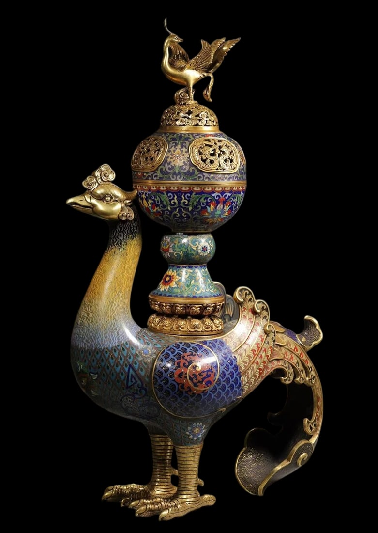 A Exquisite Cloisonne Phoenix Censer: A Exquisite Cloisonne Phoenix Censer Qing Dynasty, China Qianlong Four-character Mark Size:56cmx13cmx33cm Weight:8KG (The Dimensions Of All Batches Are Manually Measured.If You Need More Detailed