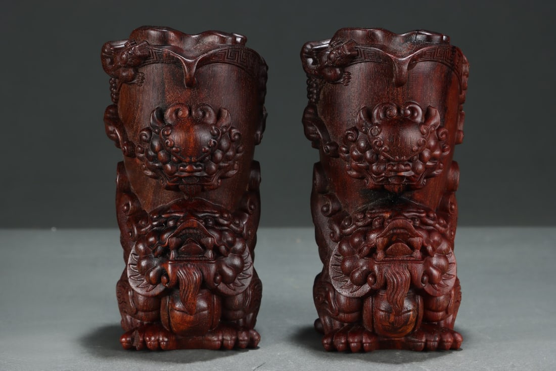 An Exquisite Eaglewood Beast-Face Pattern Goblet - 3