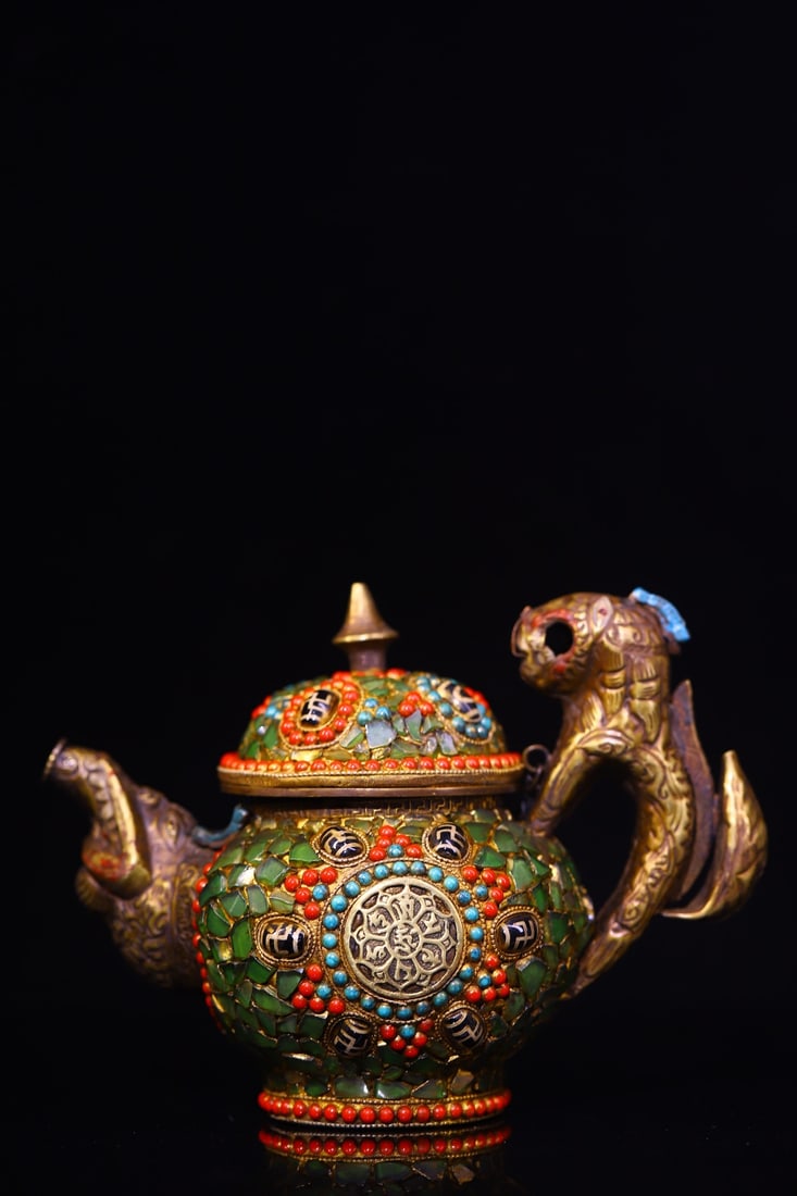 An Exquisite Bronze Inlaid Gems Teapot (1 of 9)