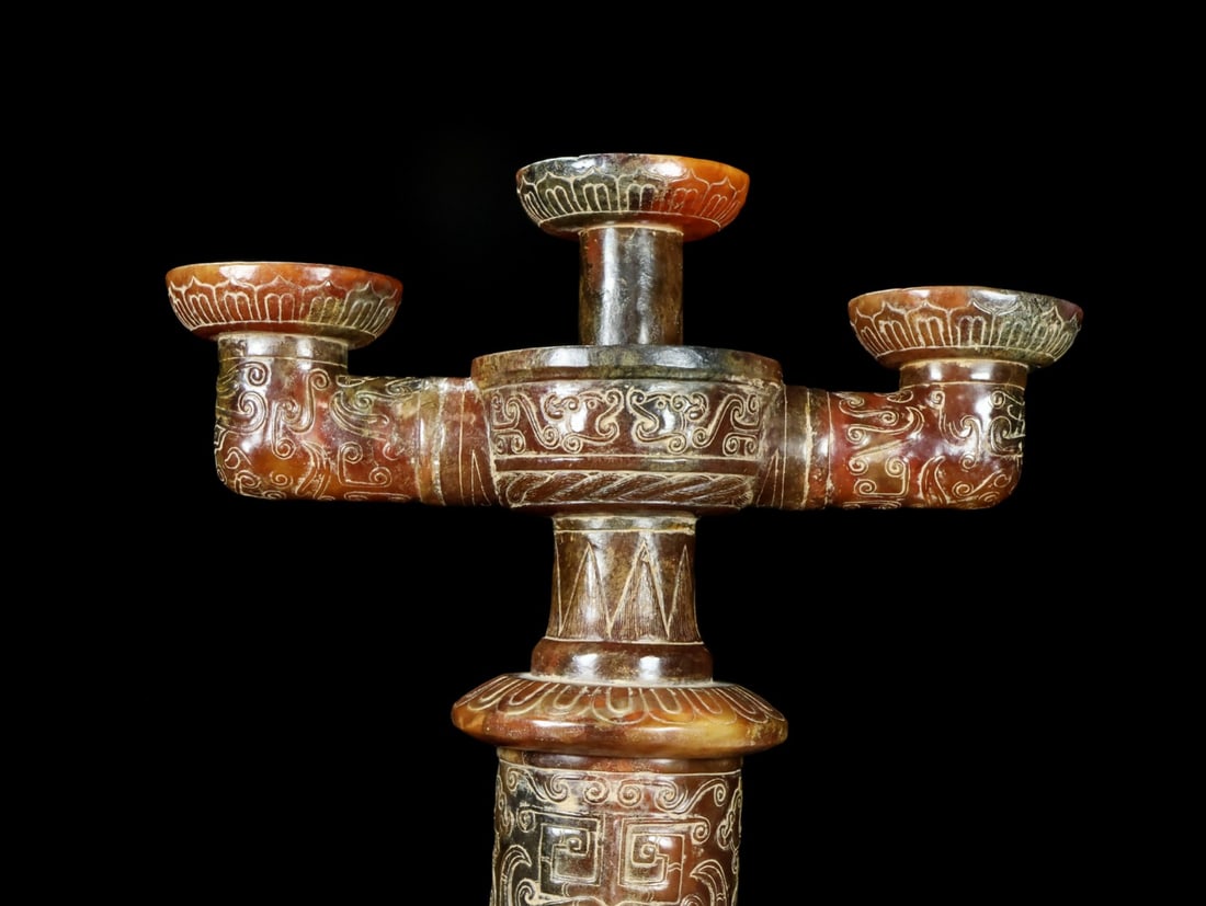 An Exquisite White Jade Beast-Face Pattern Candlestick - 2