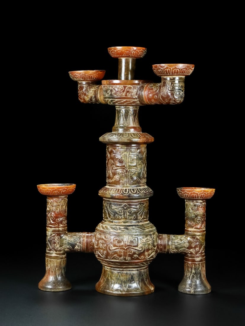 An Exquisite White Jade Beast-Face Pattern Candlestick - 7