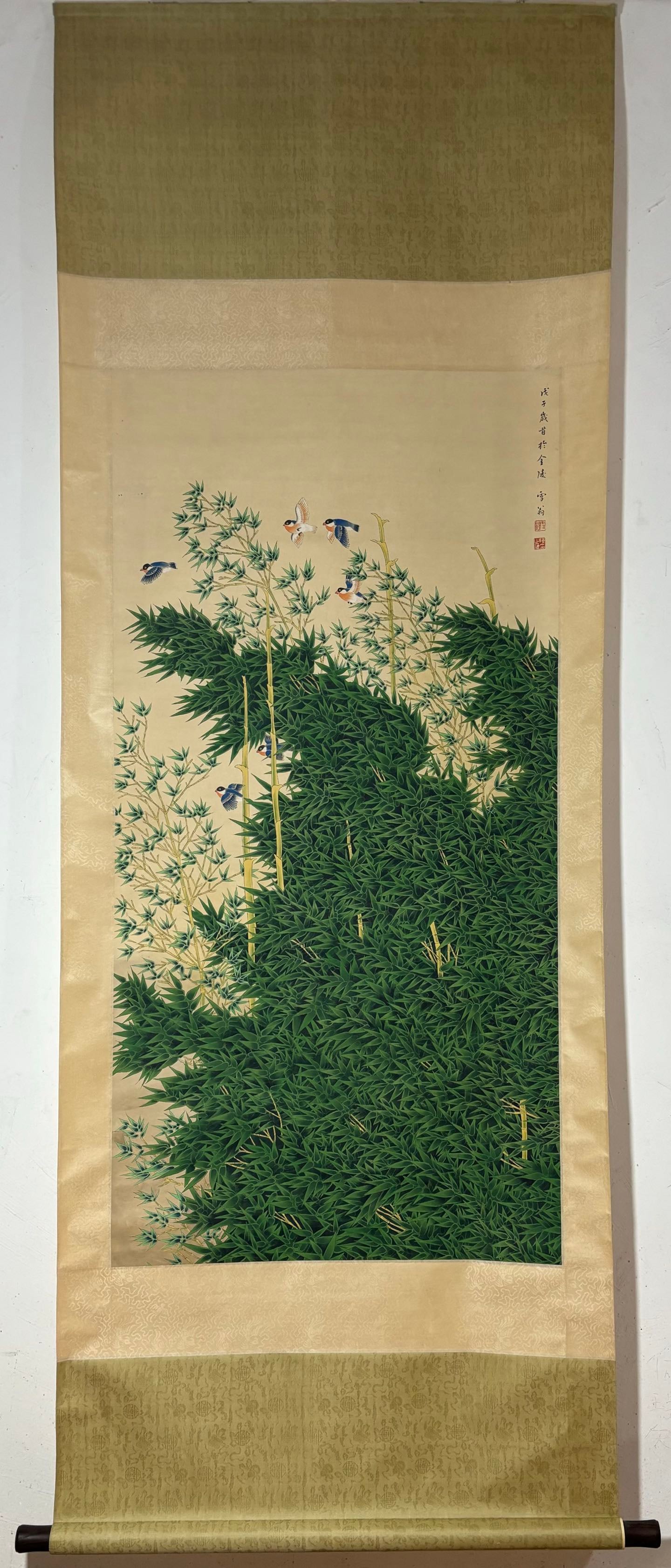 A vertical axis of Chen Zhifo's flower and bird picture: Chen Zhifo's flower and bird picture vertical axis Size:Flower core:130x65.5cm (The Dimensions Of All Batches Are Manually Measured.If You Need More Detailed Information, Please Contact Our Customer S
