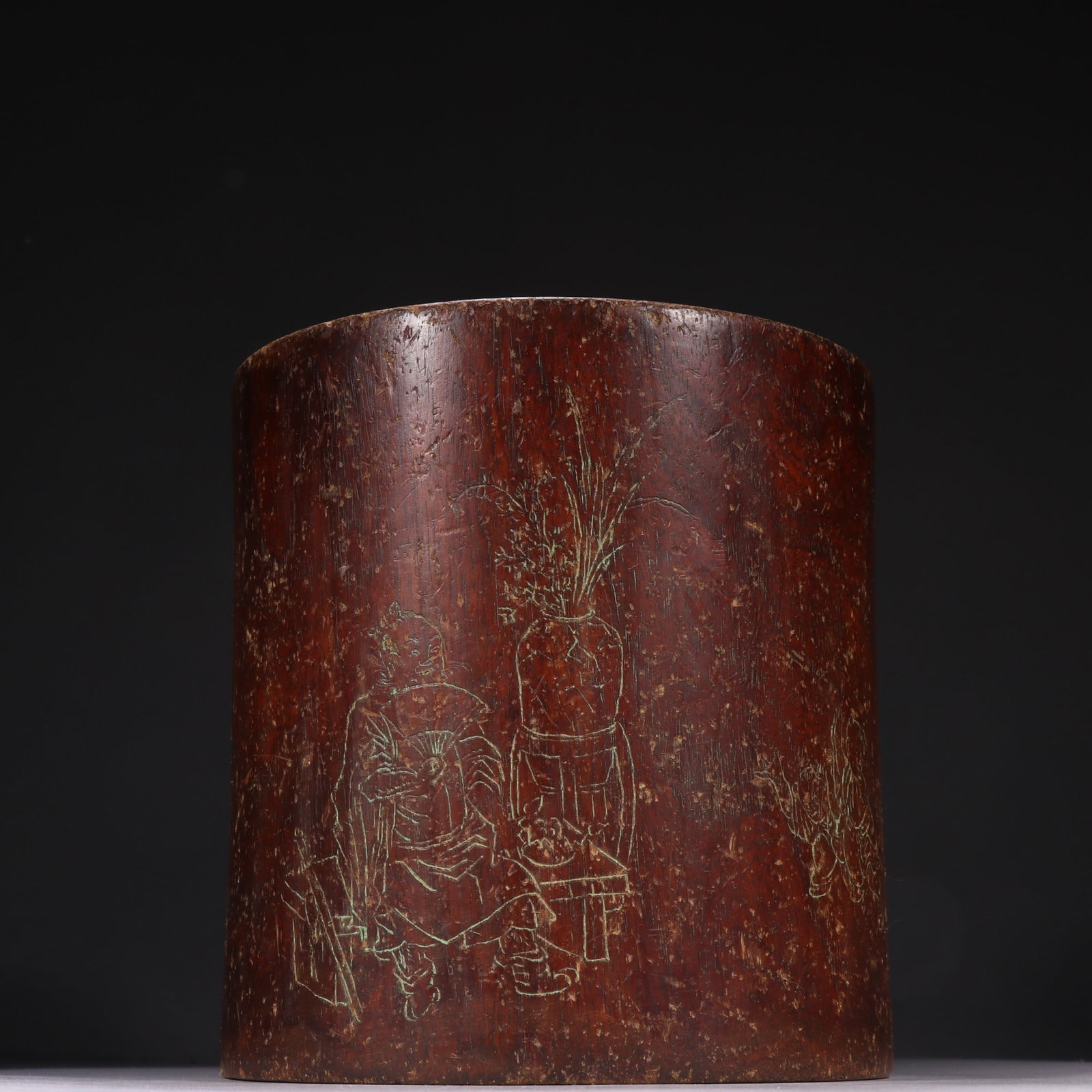 A Qing Dynasty Huanghuali Character Story Poetry Brush Holder: A Qing Dynasty Huanghuali Character Story Poetry Brush Holder Size: H: 19cm W: 18cm W: 1.0332 kg (The Dimensions Of All Batches Are Manually Measured.If You Need More Detailed Information, Please Cont