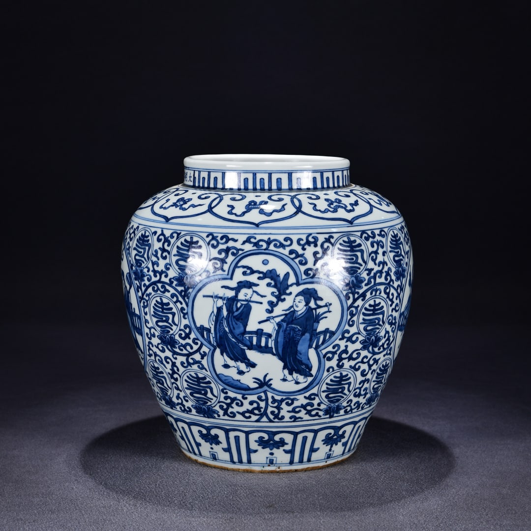 A blue-and-white basin with the Eight Immortals birthday blessing pattern made during the Jiajing (1 of 9)