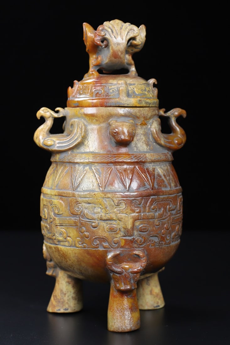 An Exquisite White Jade Phoenix Pattern Beast-Face Pattern Vase - 7