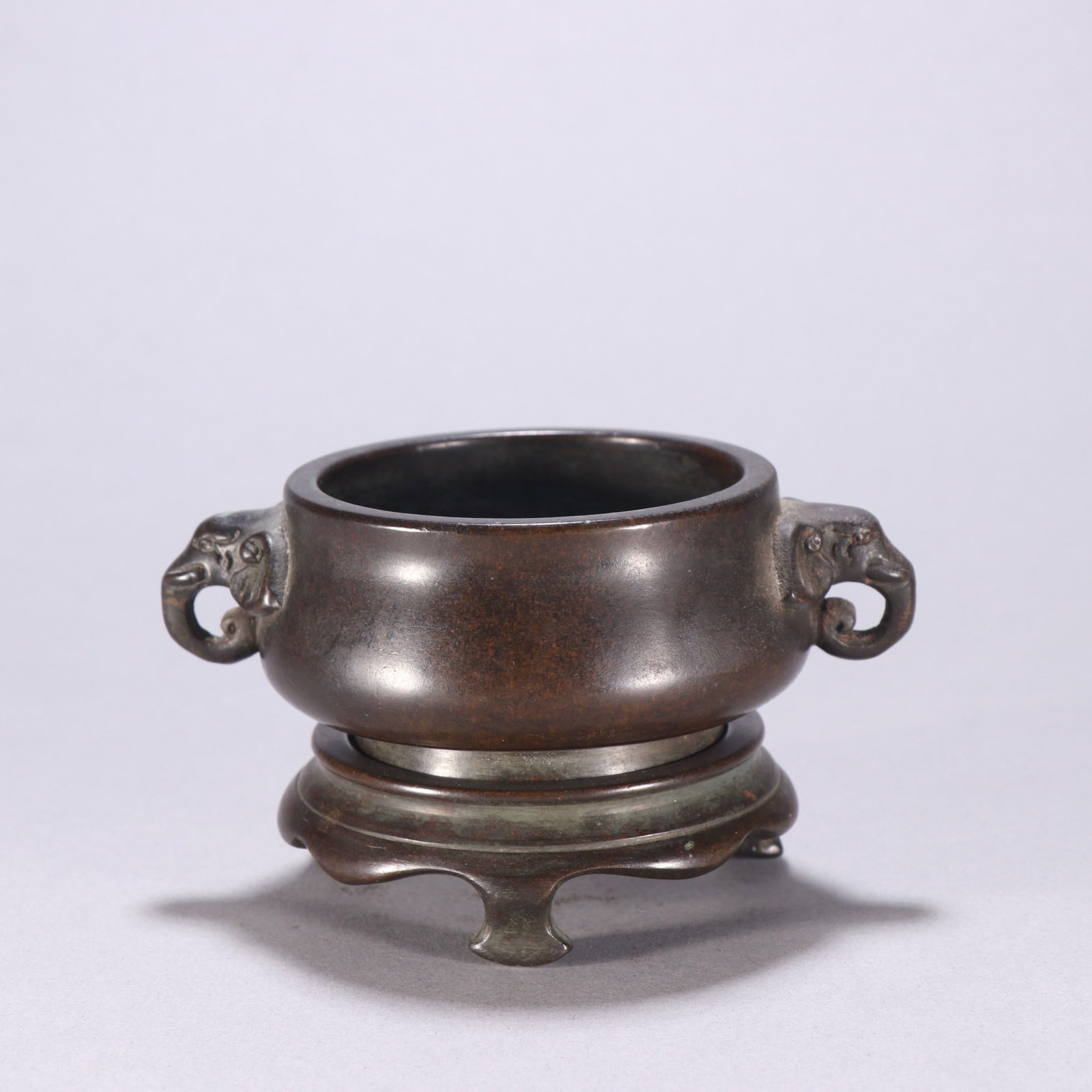 A bronze elephant-ear three-legged incense burner by Chen Qiaosheng (1 of 9)
