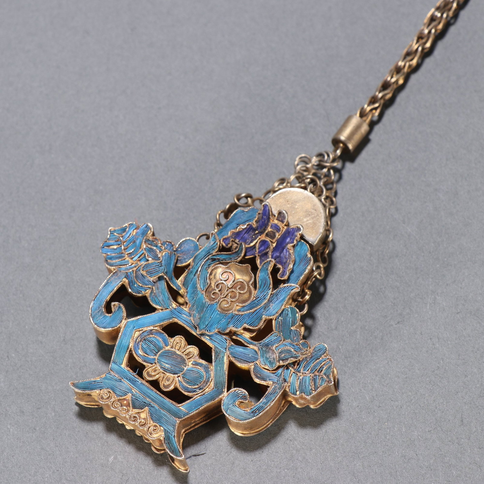 A Qing Dynasty silver gilt with jade accents pressing the collar (1 of 8)