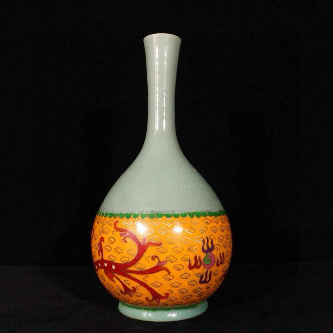 A Song Dynasty Qinglong Temple Ru kiln cloisonnÃ© enamel long-necked vase with colorful dragon - 7