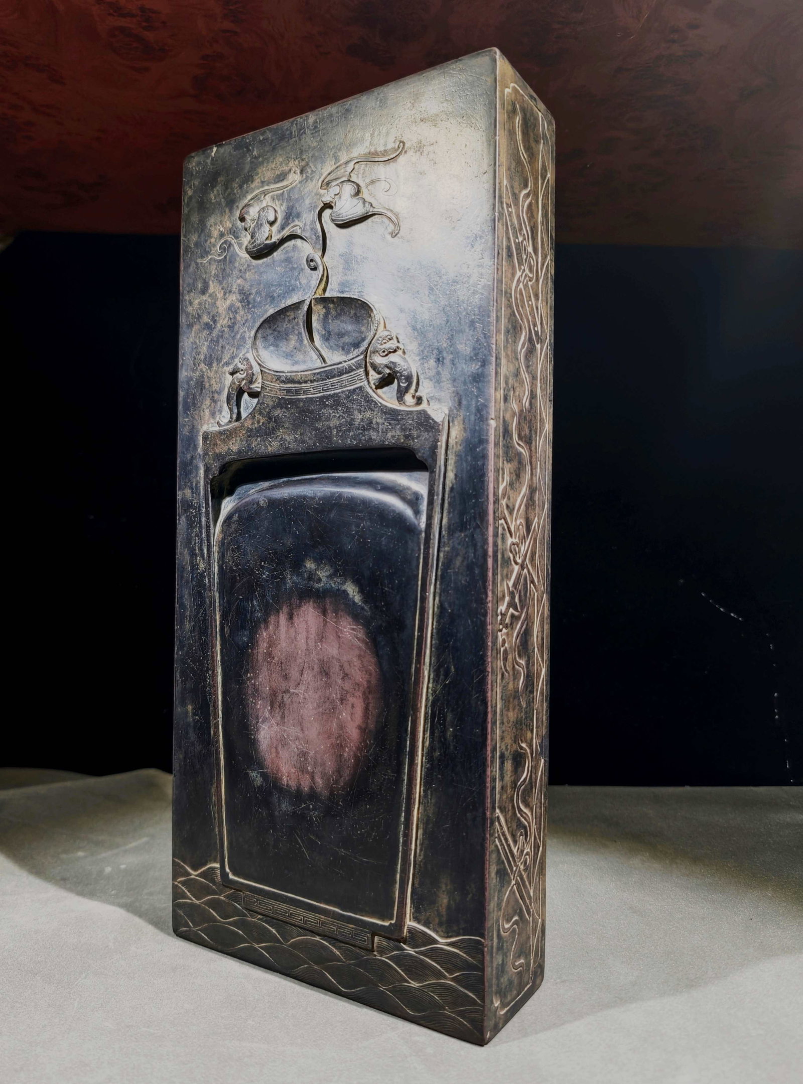 A delicate Duan Inkstone Eight Immortals Sea Elephant Ear Vase by Chen Baochen (1 of 9)