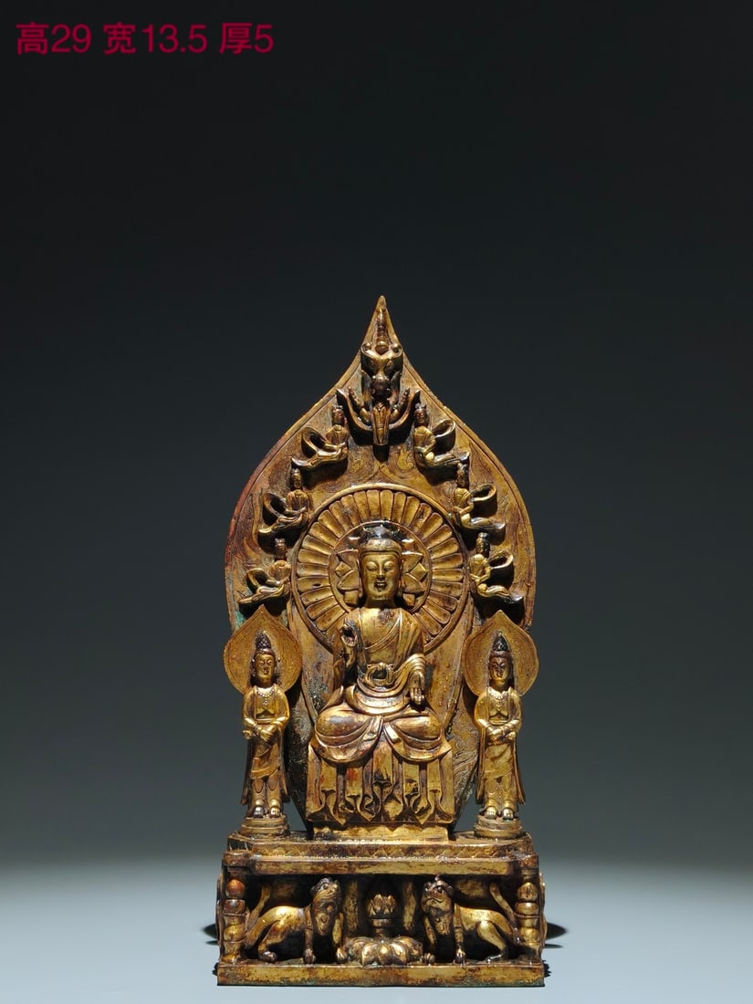 A gilt bronze statue from the Northern and Southern Dynasties, featuring one Buddha and two (1 of 9)