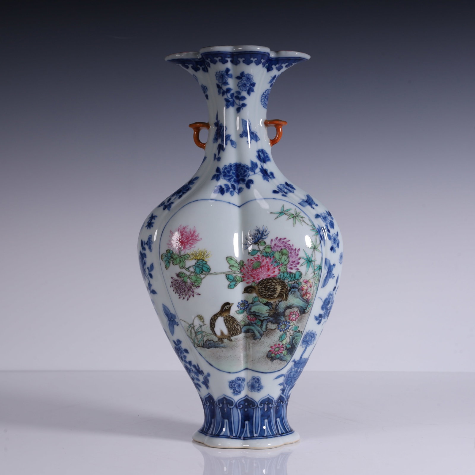 Qing Dynasty blue-and-white famille rose "Peaceful Living and Prosperity" appreciation vase (1 of 11)