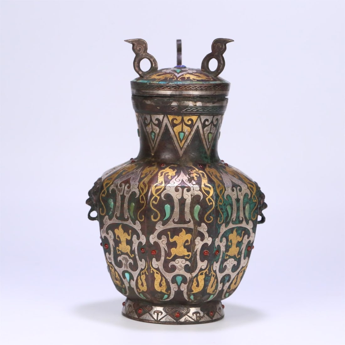 A jar from the Warring Han period with inlaid gold and silver beast patterns: A gold-silver beast-patterned jar from the Warring States and Han period Size:23x14x14cm W:1.562kg (The Dimensions Of All Batches Are Manually Measured.If You Need More Detailed Information, Please Co