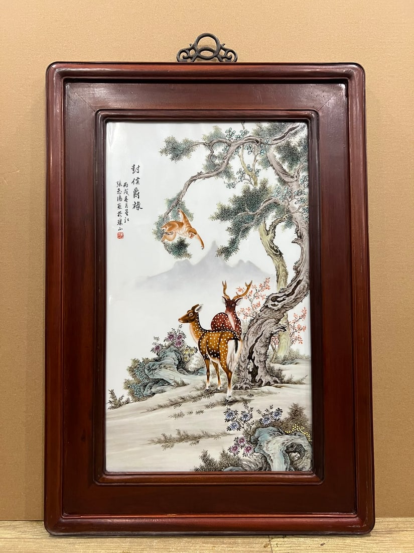 A fine porcelain panel painting of Zhang Zhitang conferring the title of marquis and title (1 of 9)