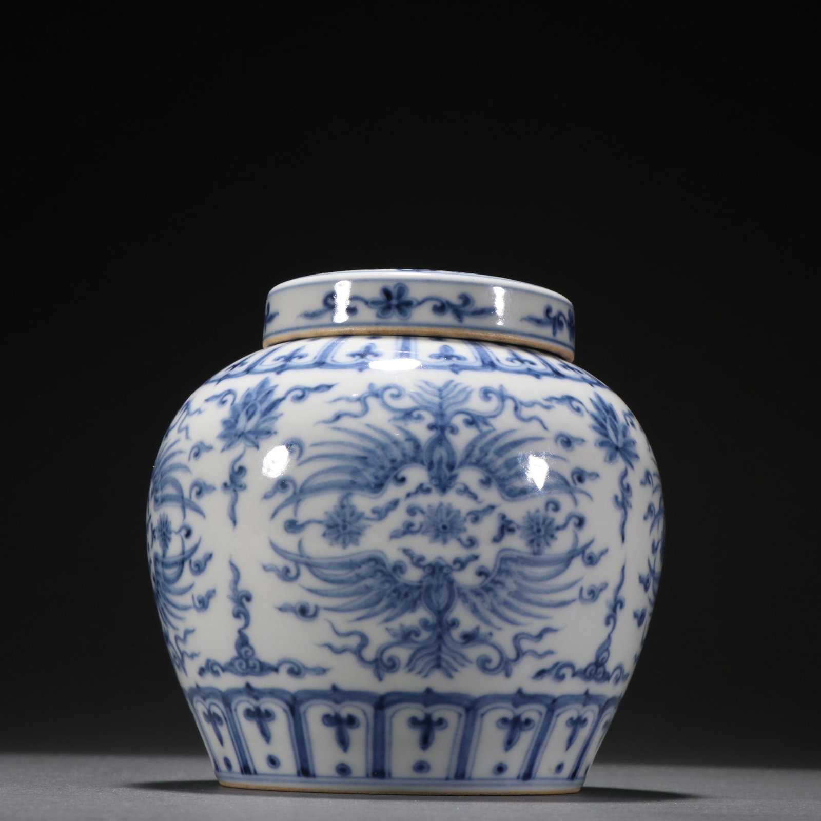 A Ming Dynasty blue-and-white flower-and-bird patterned lidded jar (1 of 9)