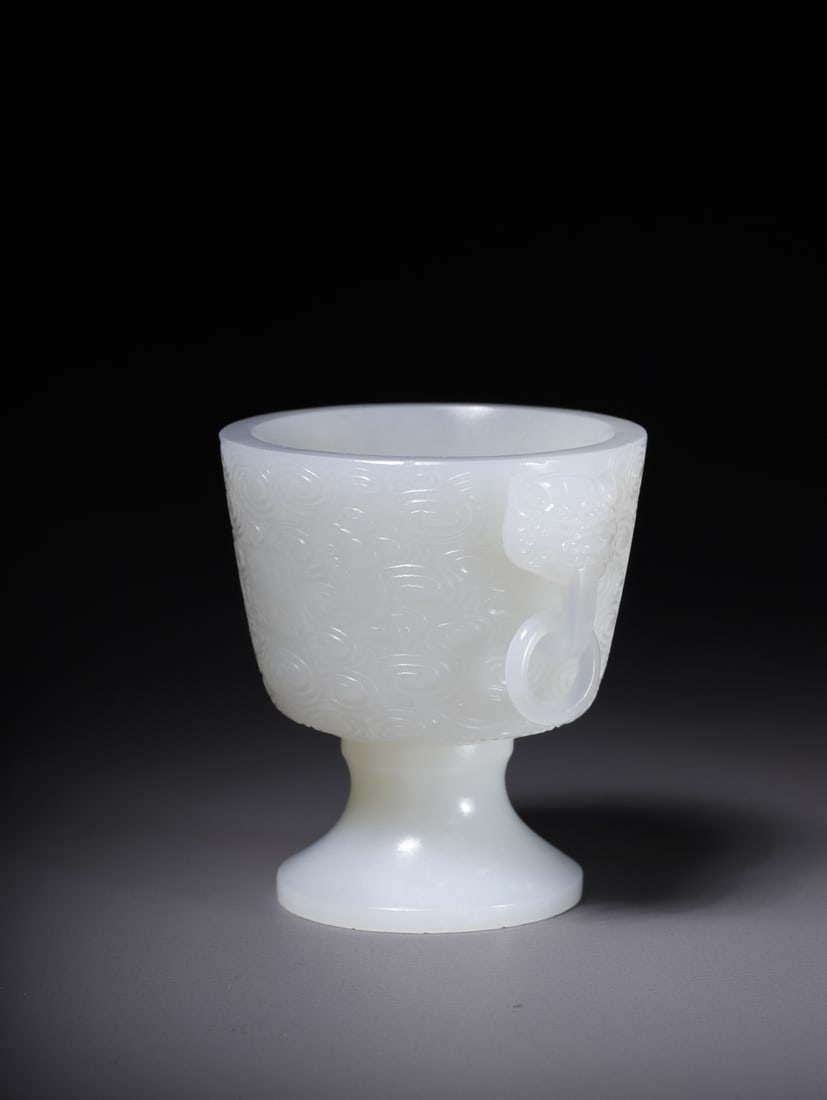 A beautiful Hetian white jade double-handled cup - 2