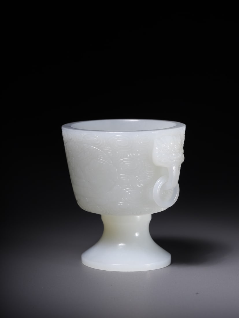 A beautiful Hetian white jade double-handled cup - 4