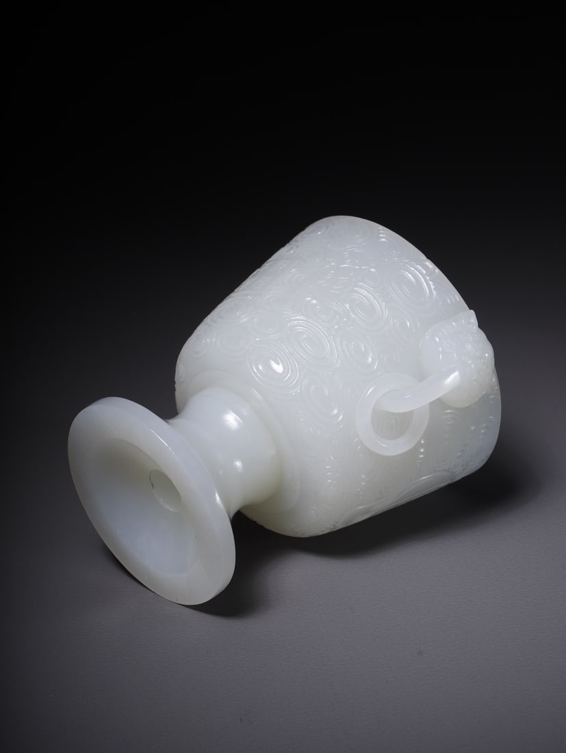 A beautiful Hetian white jade double-handled cup - 7