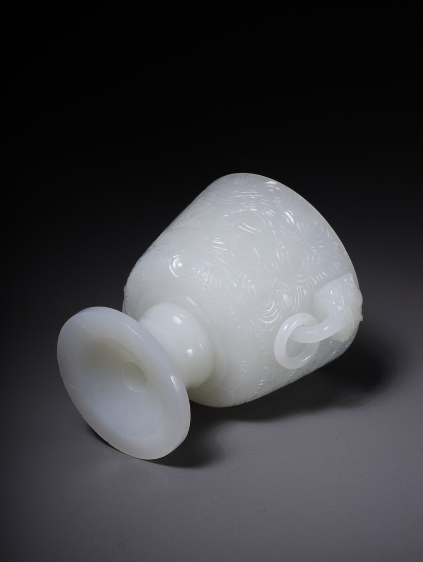 A beautiful Hetian white jade double-handled cup - 8