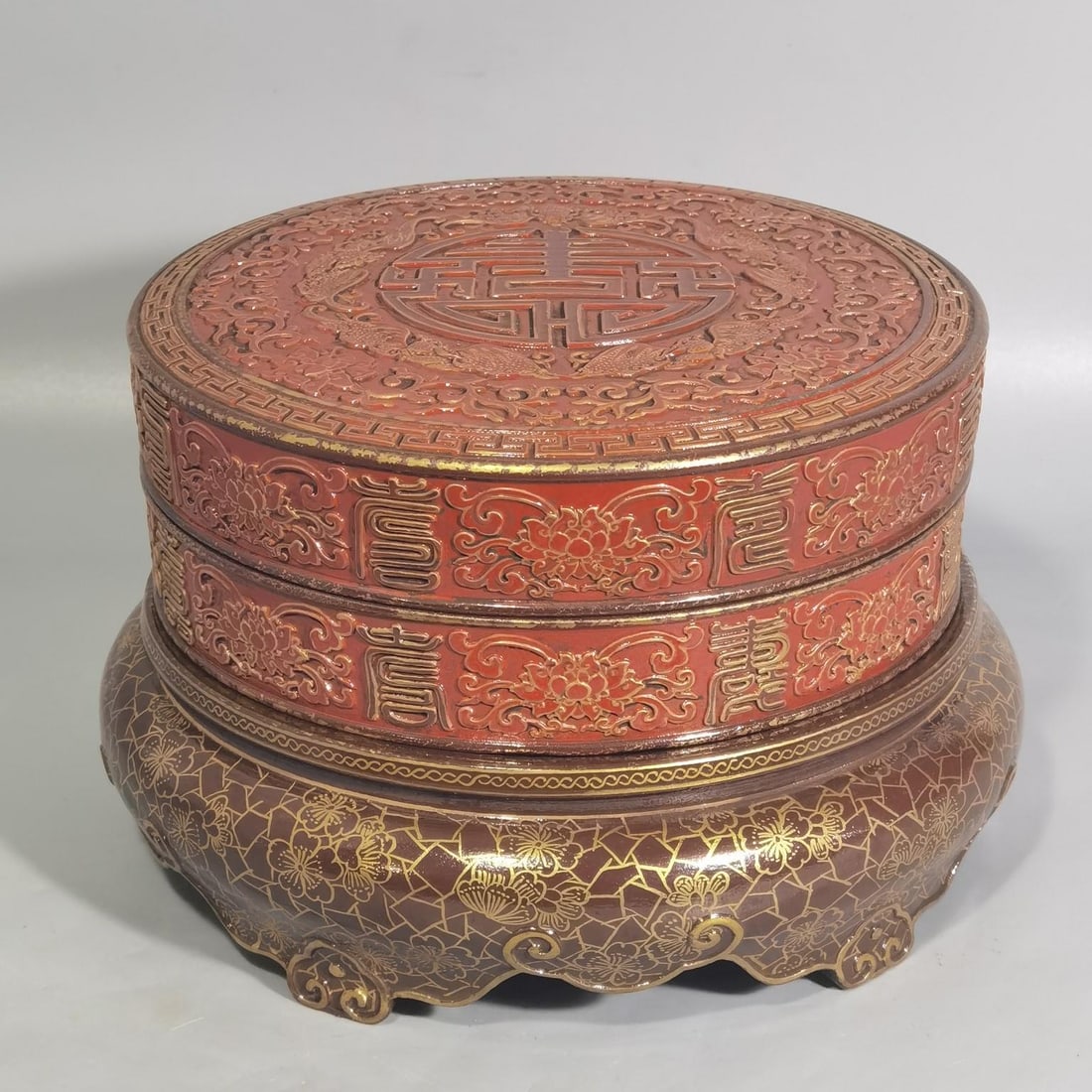 A fruit box lacquered with relief and gilded Five Blessings Offering Longevity motifs, made during (1 of 9)