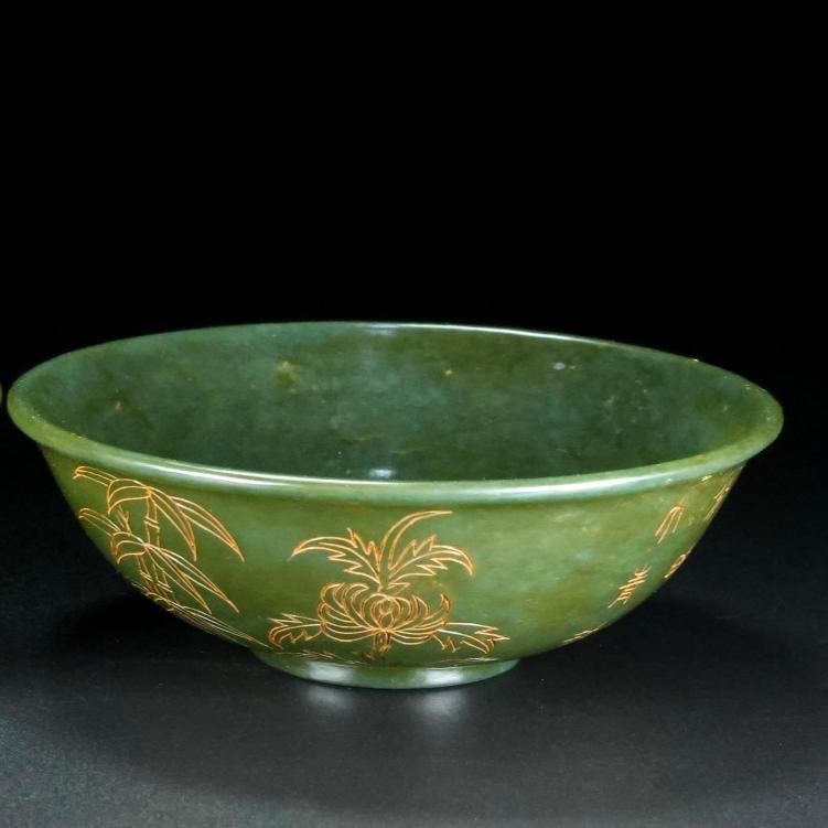 A beautiful Hetian old jade plum, orchid, bamboo, and chrysanthemum bowl: Exquisite Hetian old jade plum orchid bamboo chrysanthemum bowl Size:13x5.5cm W: 0.162 kg (The Dimensions Of All Batches Are Manually Measured.If You Need More Detailed Information, Please Contact Our