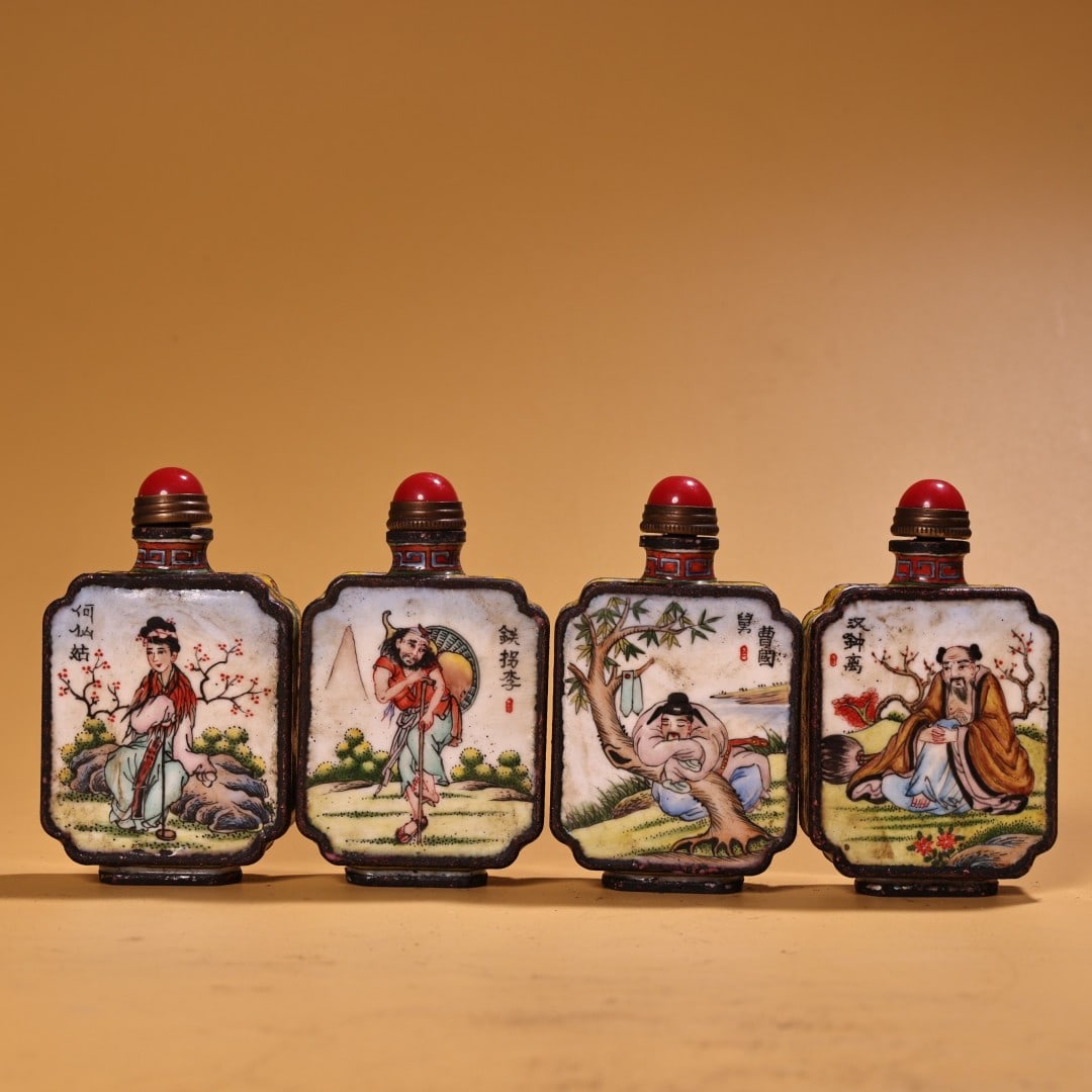 A set of exquisite pure copper cloisonne hand-painted Eight Immortals snuff bottles (1 of 11)
