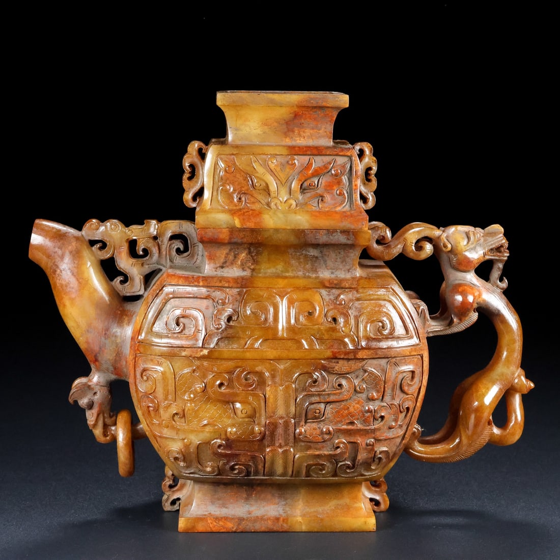 A beautiful Hetian jade wine pot: Exquisite Hetian jade wine pot Size:H:16cm W:18cm T:6.8cm W:0.86kg (The Dimensions Of All Batches Are Manually Measured.If You Need More Detailed Information, Please Contact Our Customer Service Befor