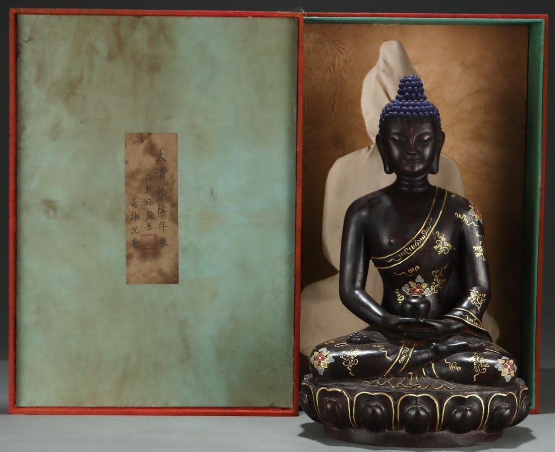 A delicate Qinan agarwood Five-Treasure Buddha: Exquisite Qinan Agarwood Five-Treasure Buddha Size: H:46 cm x T: 29 cm (The Dimensions Of All Batches Are Manually Measured.If You Need More Detailed Information, Please Contact Our Customer Service B