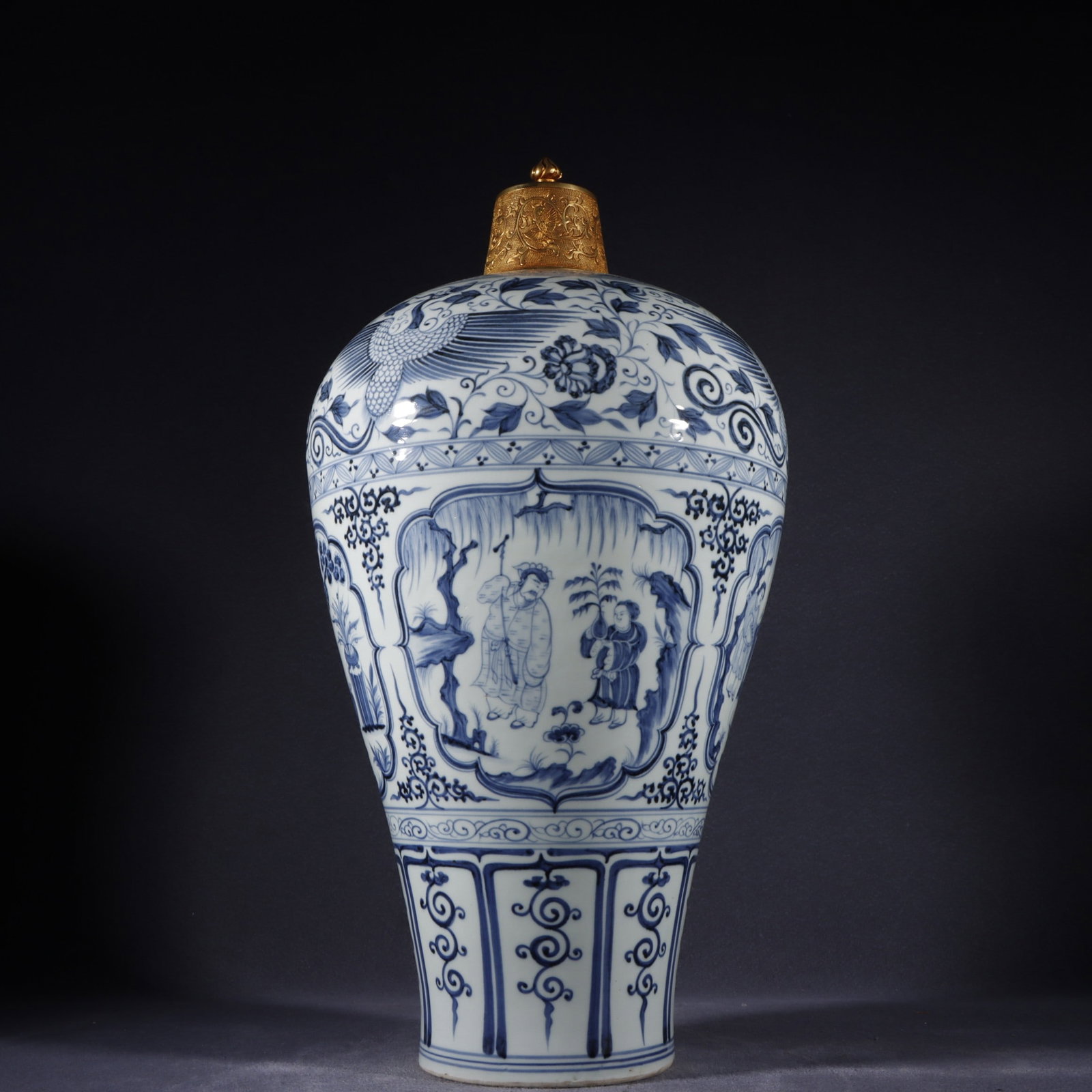 A Yuan Dynasty blue-and-white plum vase with the Four Loves motif (1 of 8)