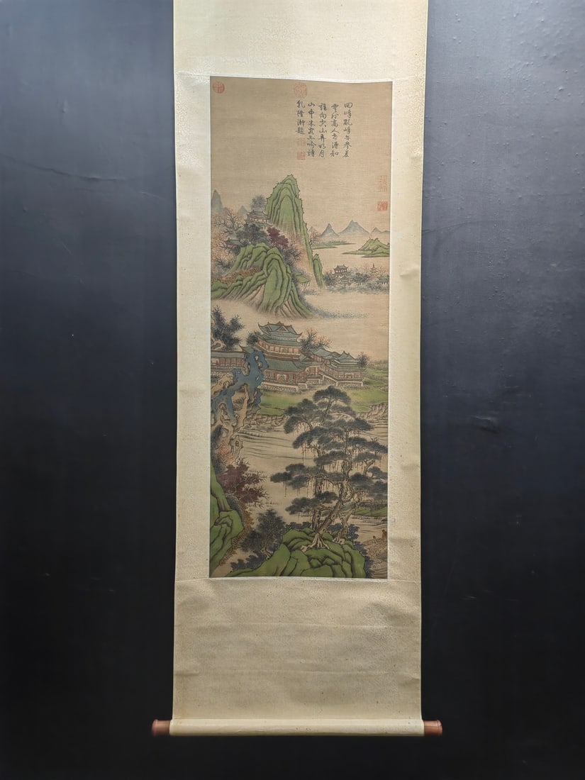 A Ming dynasty painting of landscape pavilions by Qiu Ying: A Ming dynasty painting of landscape pavilions by Qiu Ying Size:45x124.6cm (The Dimensions Of All Batches Are Manually Measured.If You Need More Detailed Information, Please Contact Our Customer Servi