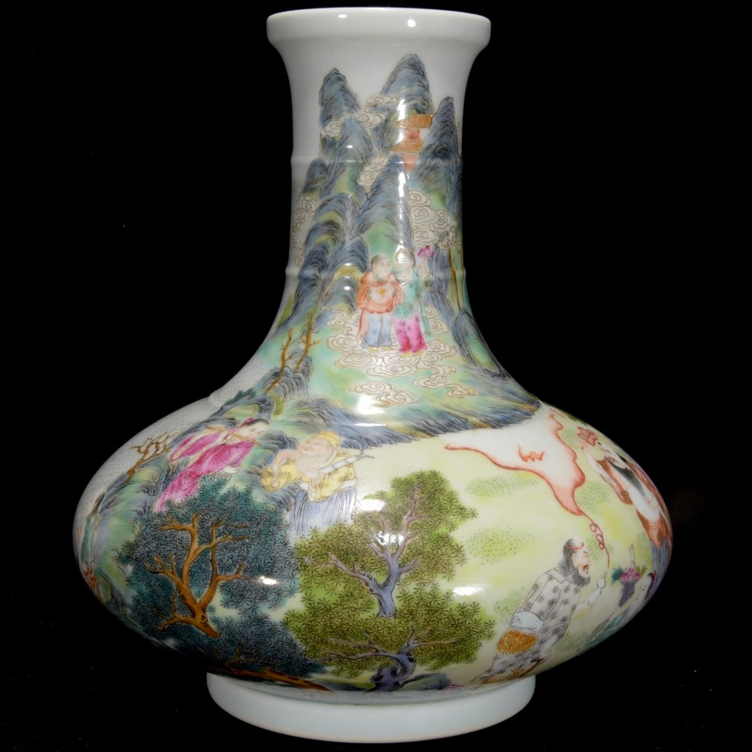 A famille rose flat-bellied vase with Eight Immortals crossing the sea pattern, made during the (1 of 9)