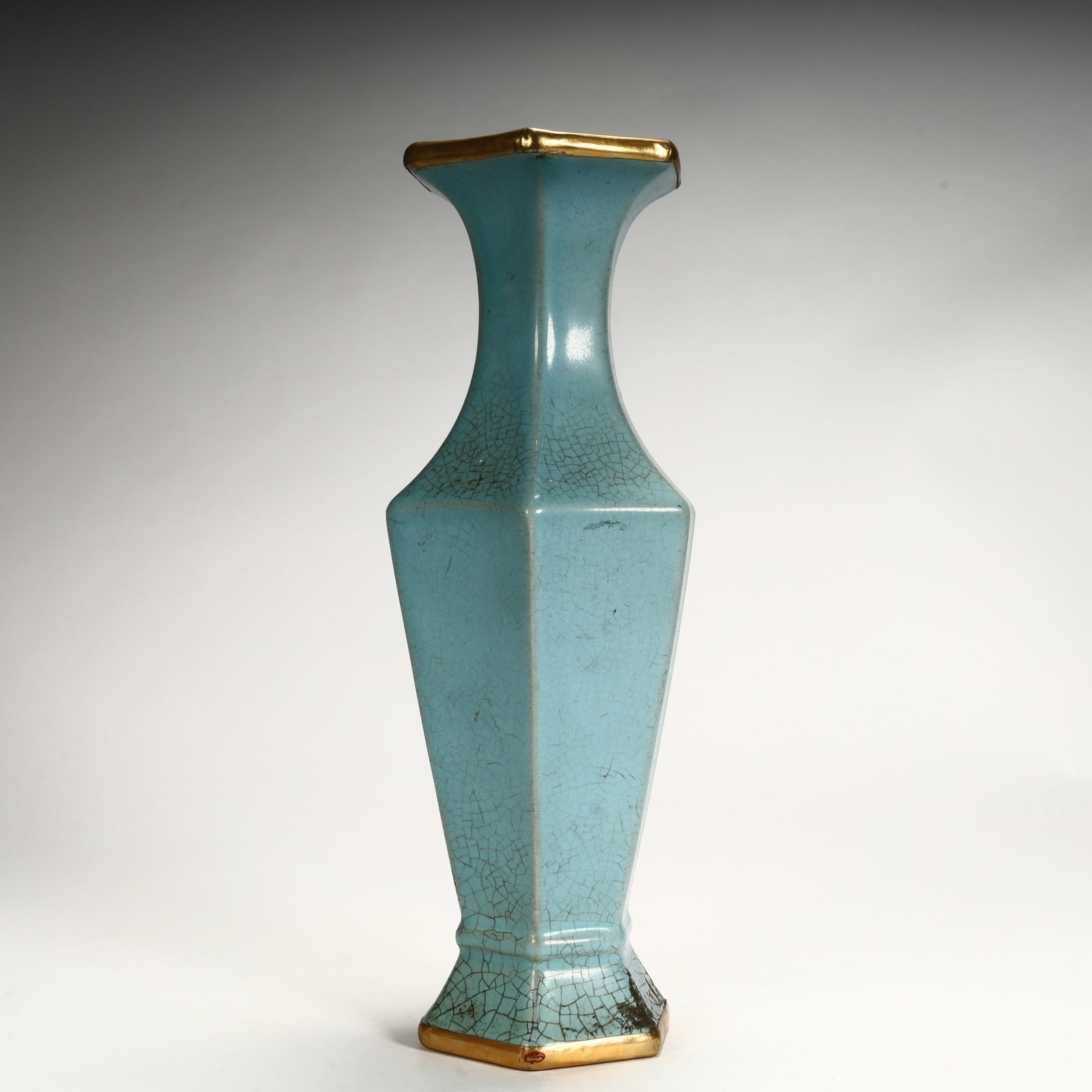 A crackle-gilt six-sided vase from the Song Dynasty Ru kiln (1 of 7)