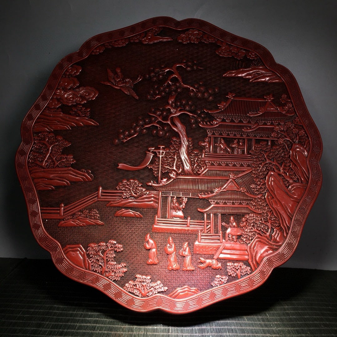 A finely crafted carved red lacquer multi-Suo landscape box (1 of 9)