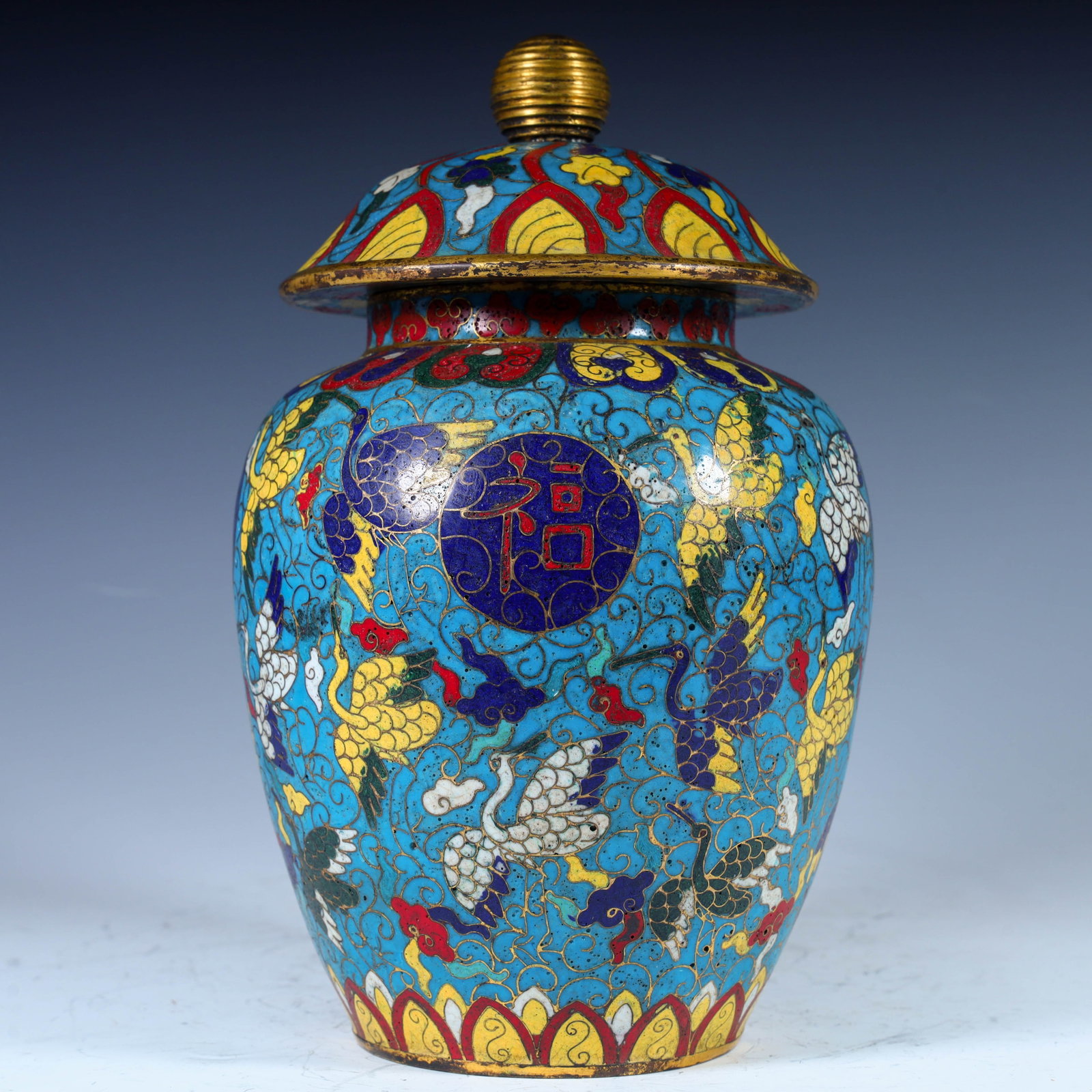 A Qing Dynasty cloisonne "Fushou Kangning" general jar (1 of 11)