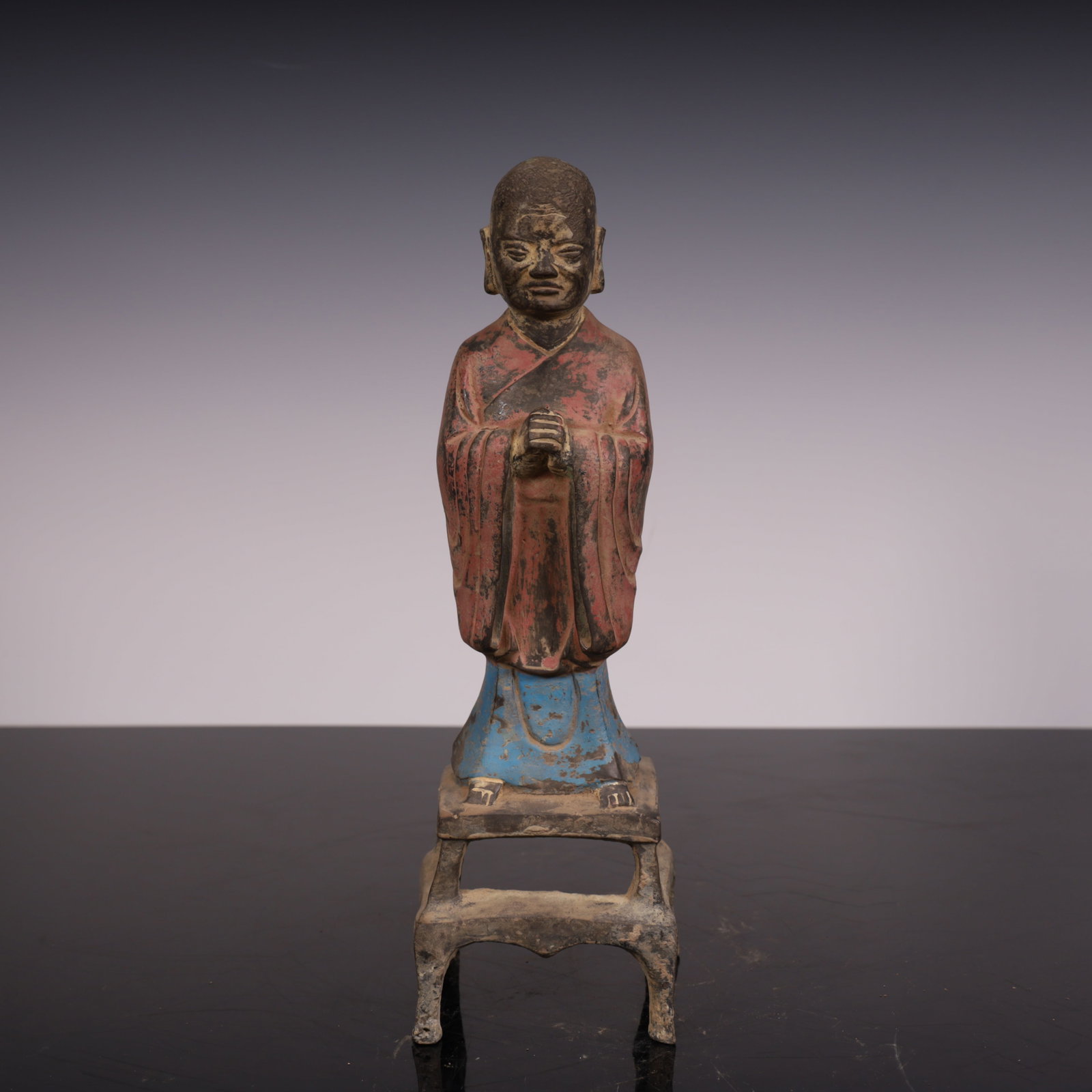 A bronze painted monk from the Tang Dynasty: Tang dynasty bronze painted monk statue SIZE: L: 9.4cm W:9.2cm H:31.8cm W:1.5kg (The Dimensions Of All Batches Are Manually Measured.If You Need More Detailed Information, Please Contact Our Customer 