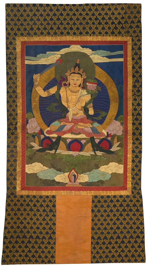 A beautifully stacked thangka: Exquisite pile-embroidered thangka Size:149x83cm (The Dimensions Of All Batches Are Manually Measured.If You Need More Detailed Information, Please Contact Our Customer Service Before Bidding.)