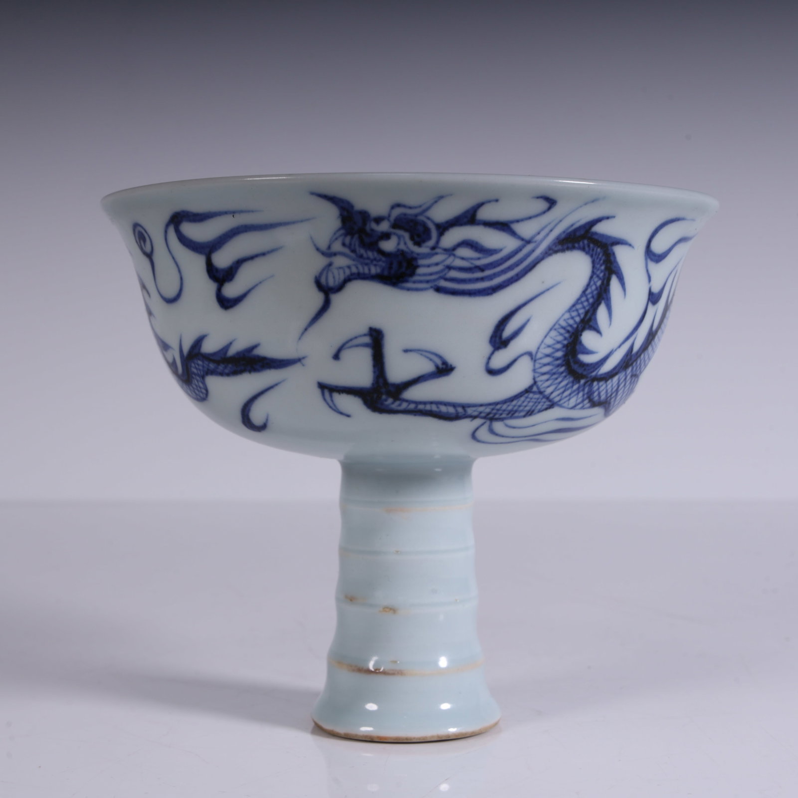 A beautiful blue-and-white dragon-patterned high-footed bowl (1 of 11)