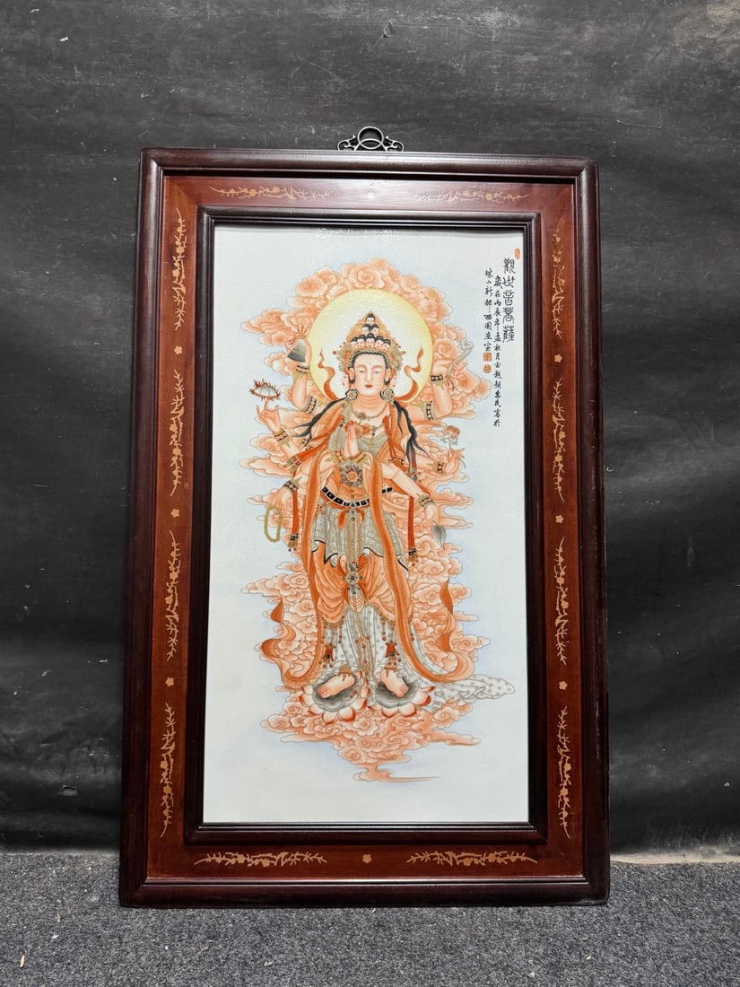 A finely crafted ink-color gilded figure porcelain panel painting by Zhao Huimin