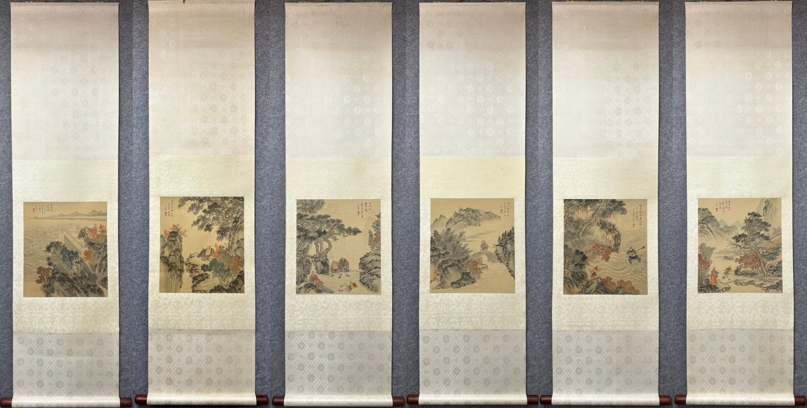 A Set of Chinese Vertical Scroll Ink Painting of Character and Story on Silk,Fu Ru: A Set of Chinese Vertical Scroll Ink Painting of Character and Story on Silk,Fu Ru,Size:40cmx3cm*6 (The Dimensions Of All Batches Are Manually Measured.If You Need More Detailed Information, Please Co