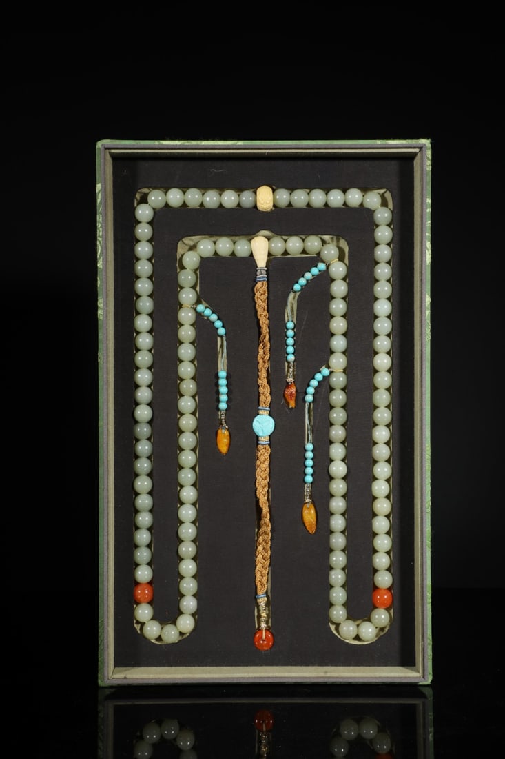 An Exquisite White Jade Necklace,With Turquoise: An Exquisite White Jade Necklace,With Turquoise,Qing Dynasty,China,Size:1.4cm,Weight:500g (The Dimensions Of All Batches Are Manually Measured.If You Need More Detailed Information, Please Contact Our