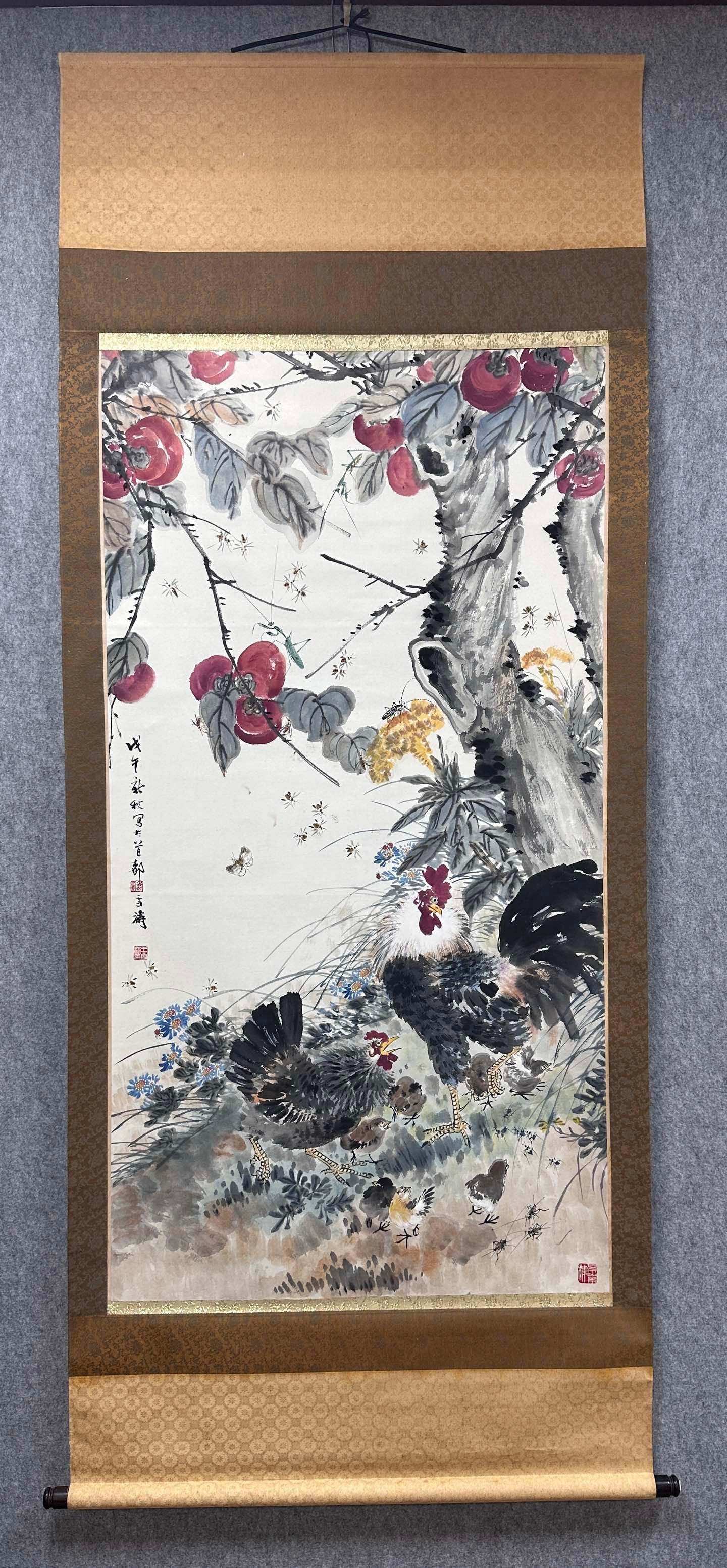 A Chinese Vertical Scroll Ink Painting of Rooster on Paper,Wang Xuetao: A Chinese Vertical Scroll Ink Painting of Rooster on Paper,Wang XuetaoSize:(Without frame)70cmx132cm (The Dimensions Of All Batches Are Manually Measured.If You Need More Detailed Information, Please 