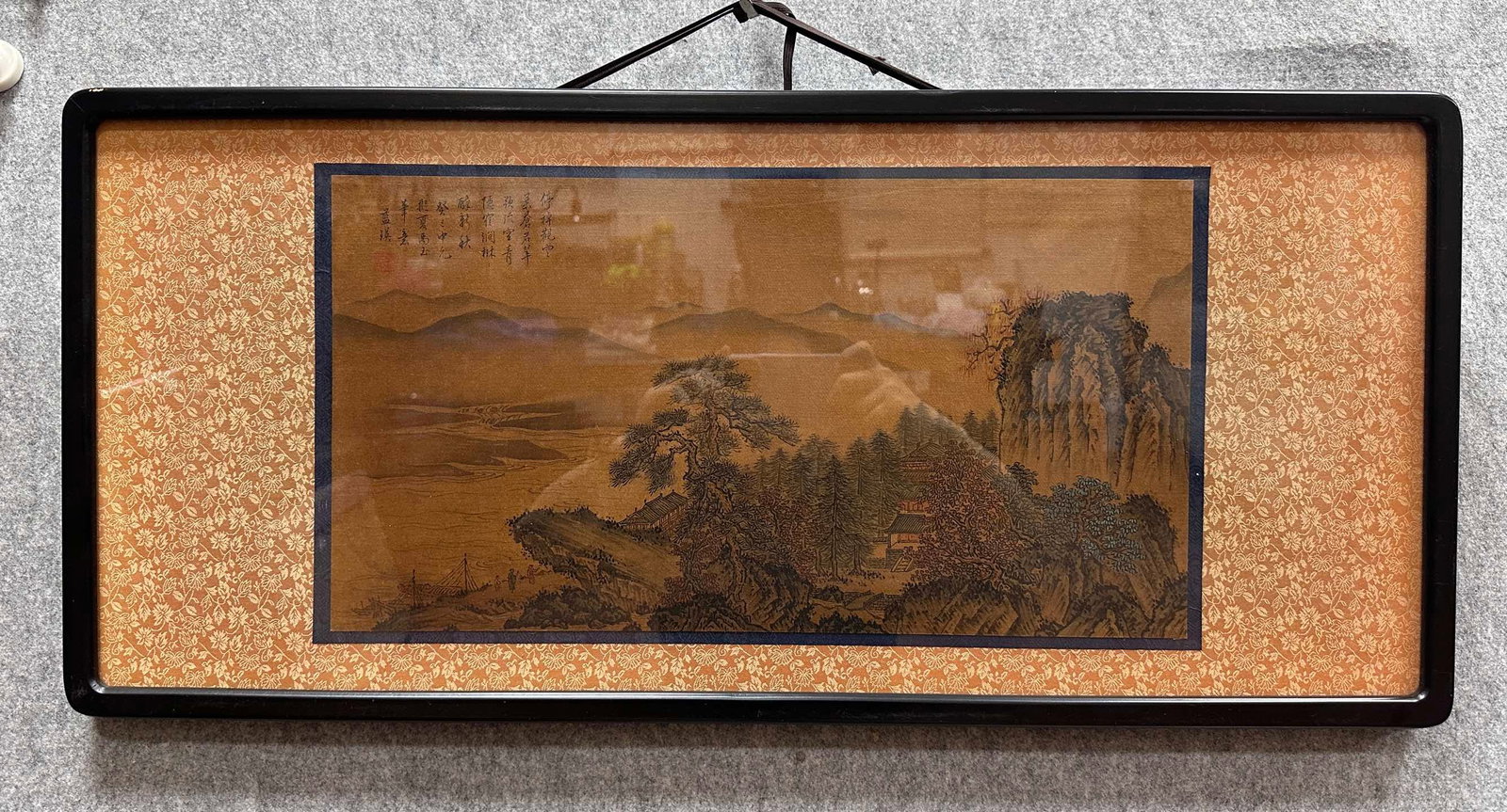A Chinese Ink Painting of Landscape and Figure on Paper With Frame,Lan Ying: A Chinese Ink Painting of Landscape and Figure on Paper With Frame,Lan YingSize:(Without frame)48cmx26cm,(Frame)78cmx36cm (The Dimensions Of All Batches Are Manually Measured.If You Need More Detailed