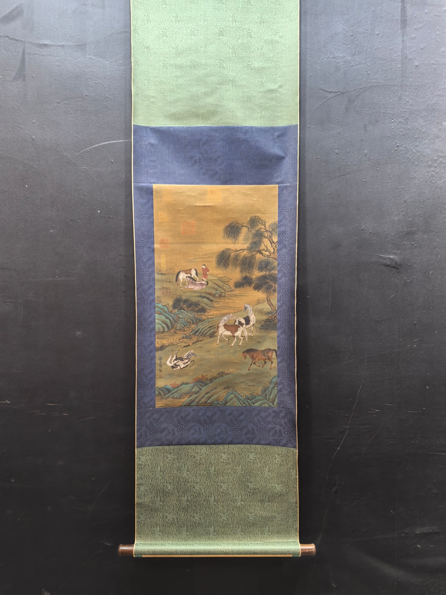 A Chinese Vertical Scroll Ink Painting of Figure and Horse on Silk,Zhao Mengfu: A Chinese Vertical Scroll Ink Painting of Figure and Horse on Silk,Zhao MengfuSize:36.4cmx65.6cm (The Dimensions Of All Batches Are Manually Measured.If You Need More Detailed Information, Please