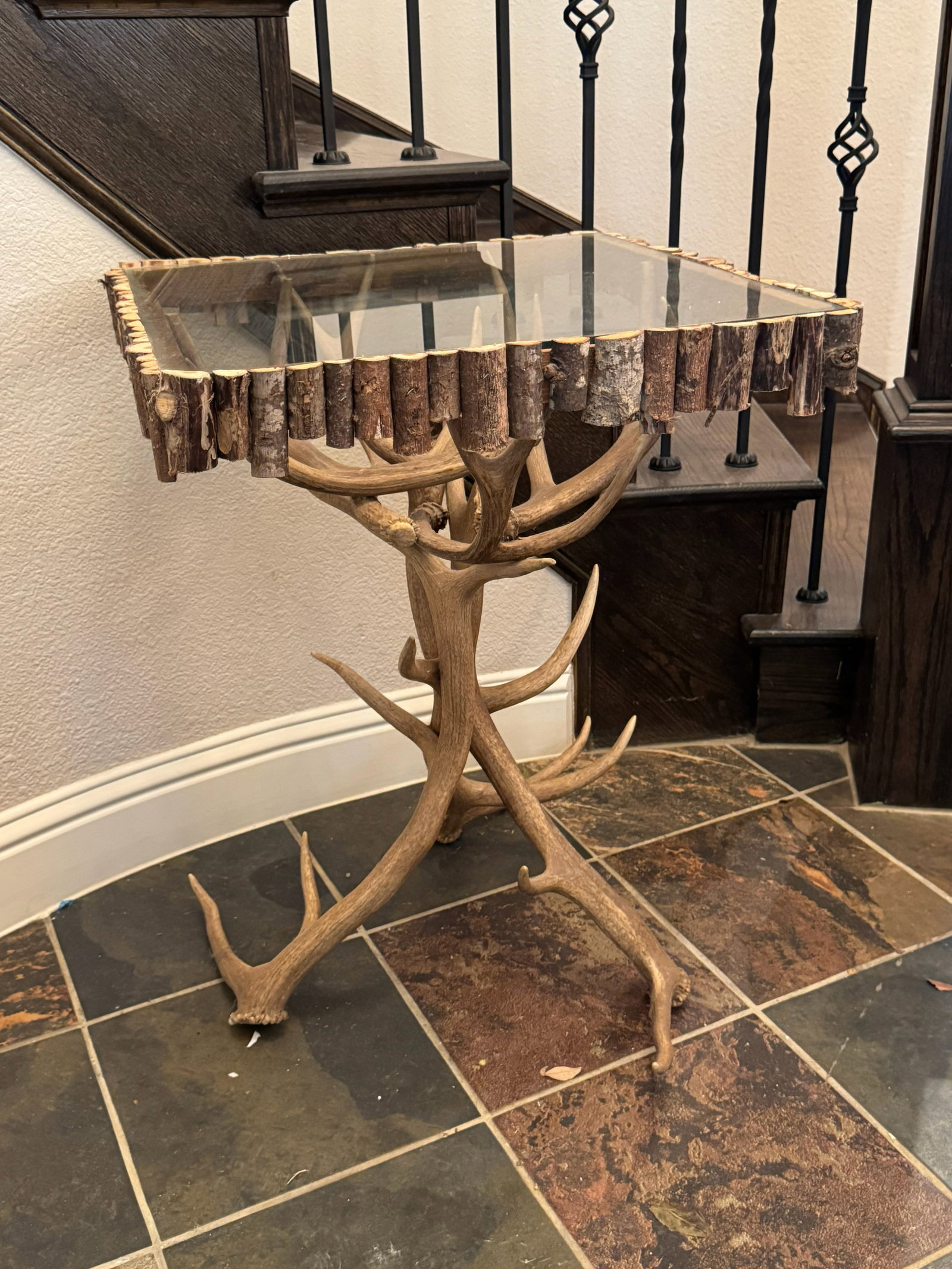 Rustic Elk / Deer Antler Base Side Table - 8