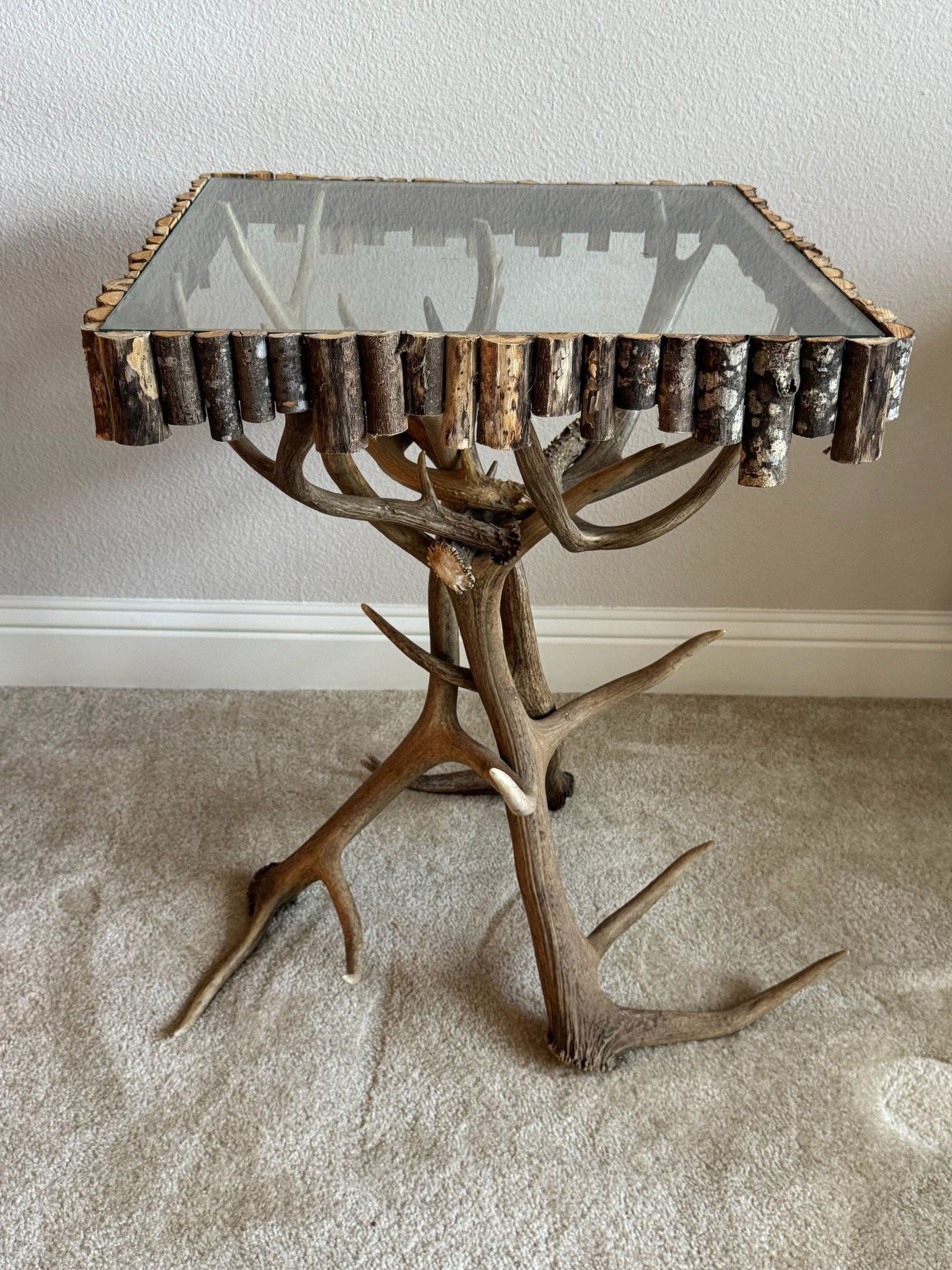 Rustic Real Antler Base Square Side Table - 2
