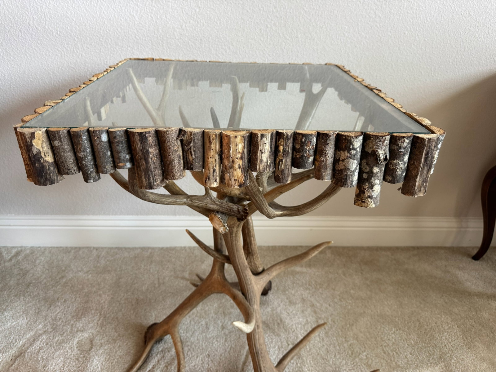 Rustic Real Antler Base Square Side Table - 3
