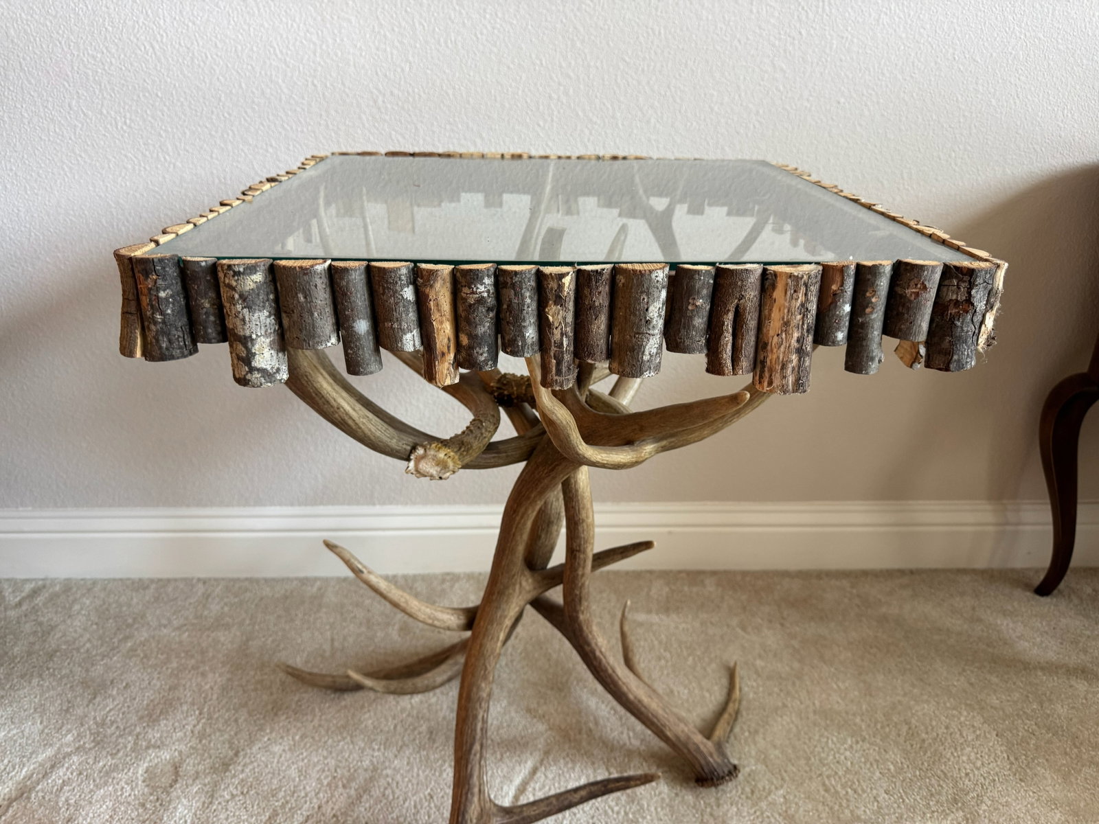 Rustic Real Antler Base Square Side Table - 5