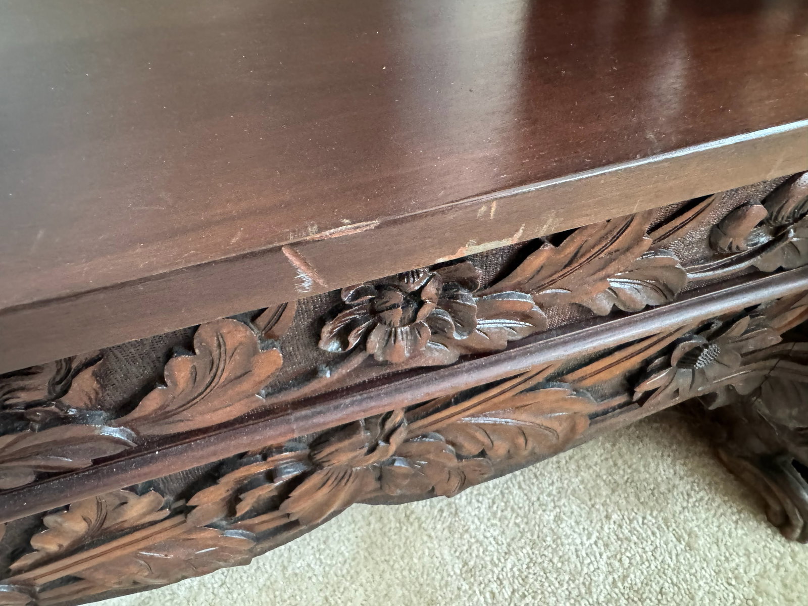 Hand-Carved Solid hardwood Low Daybed Bench - 4