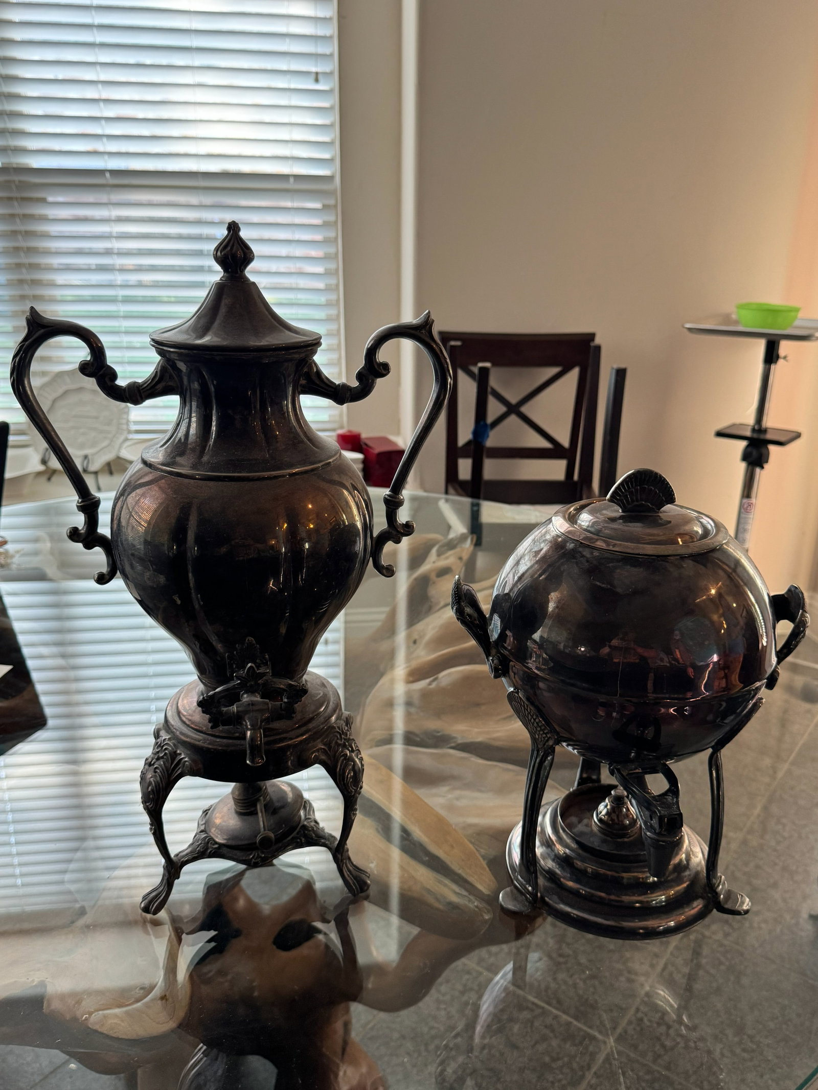 Antique Silver-Plated Tableware Set - Samovar &: silver-plated tableware and serving pieces in assorted forms, patterns, and styles.